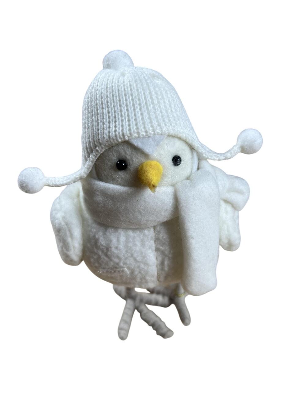 Brook White Felt Plush Bird Tabletop Decoration With Hat Scarf BROOK Tag